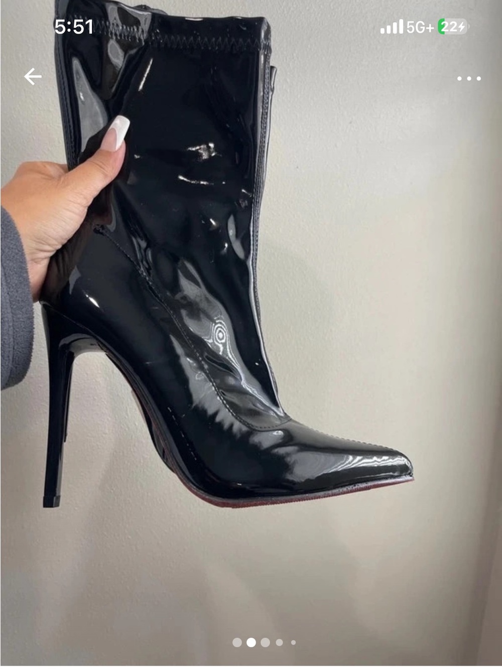 Patent Black High-Heel Ankle Boots with Red Sole